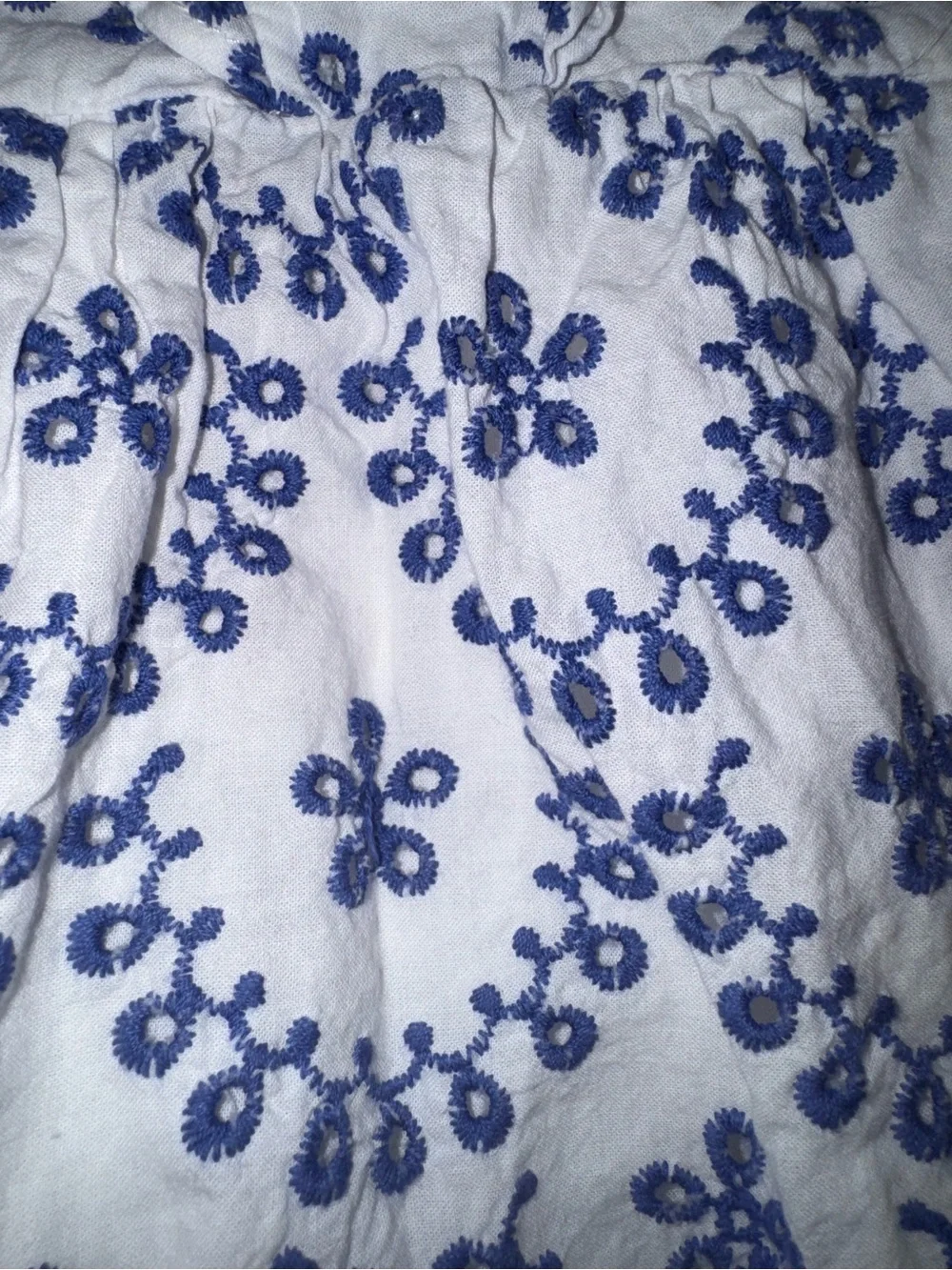 Janie and Jack Baby Girl Blue & White Embroidered Eyelet Bubble Romper 3-6 Month